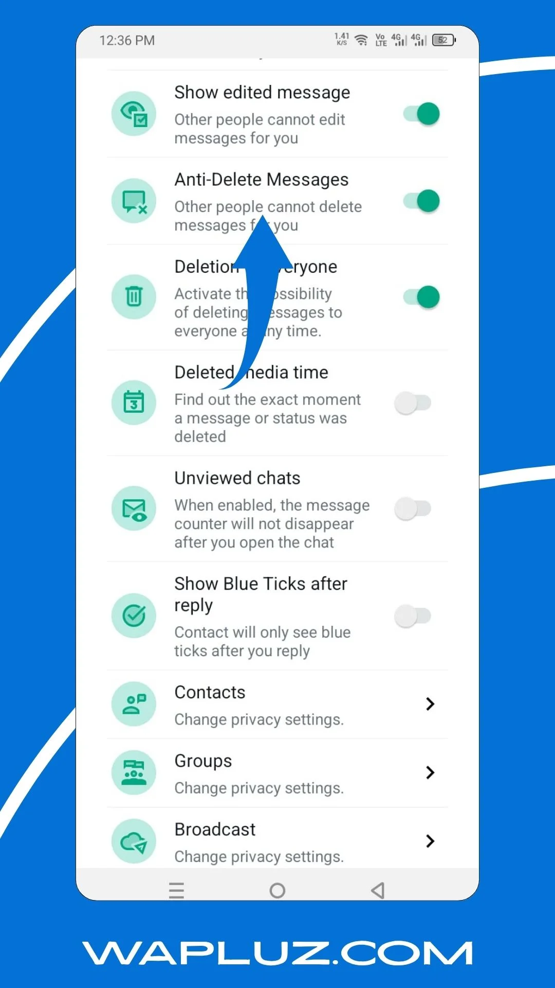 WhatsApp Plus Anti-Eliminar Mensajes y Estados Captura de pantalla