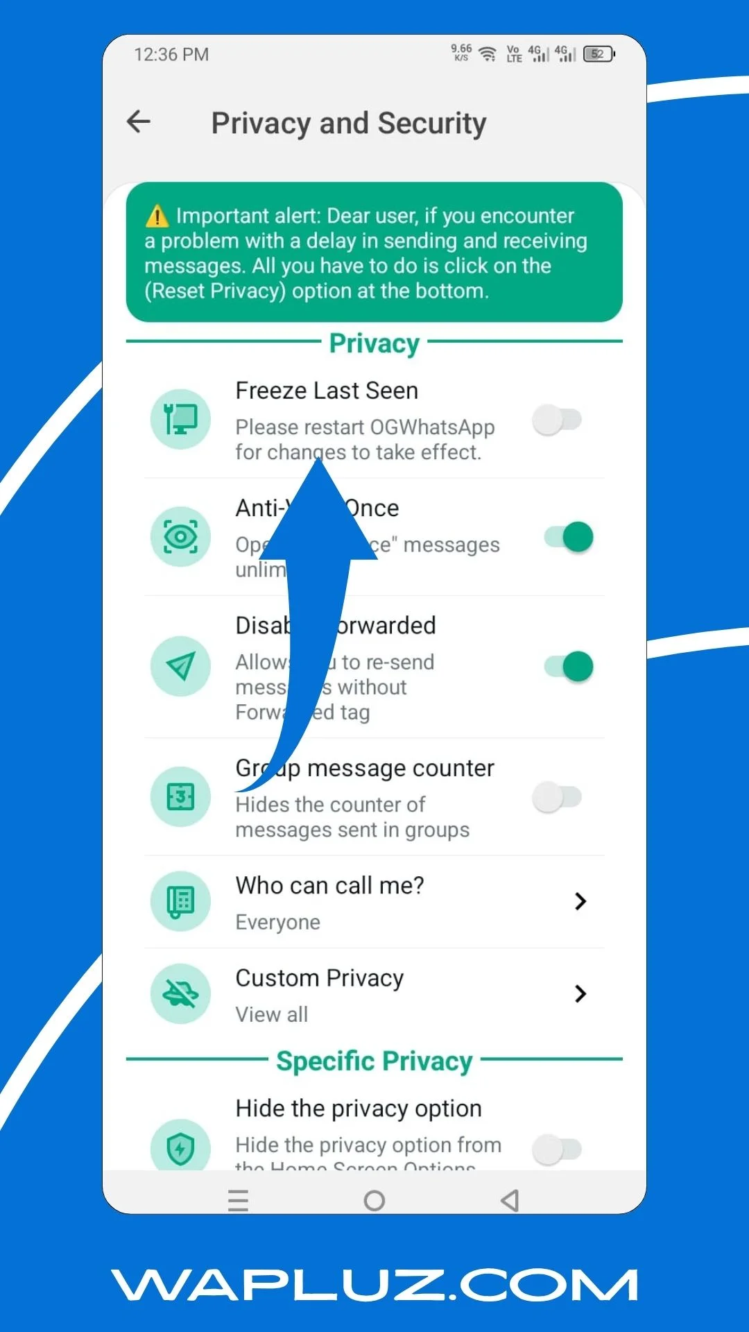 WhatsApp Plus Congelar Última Conexión Captura de pantalla