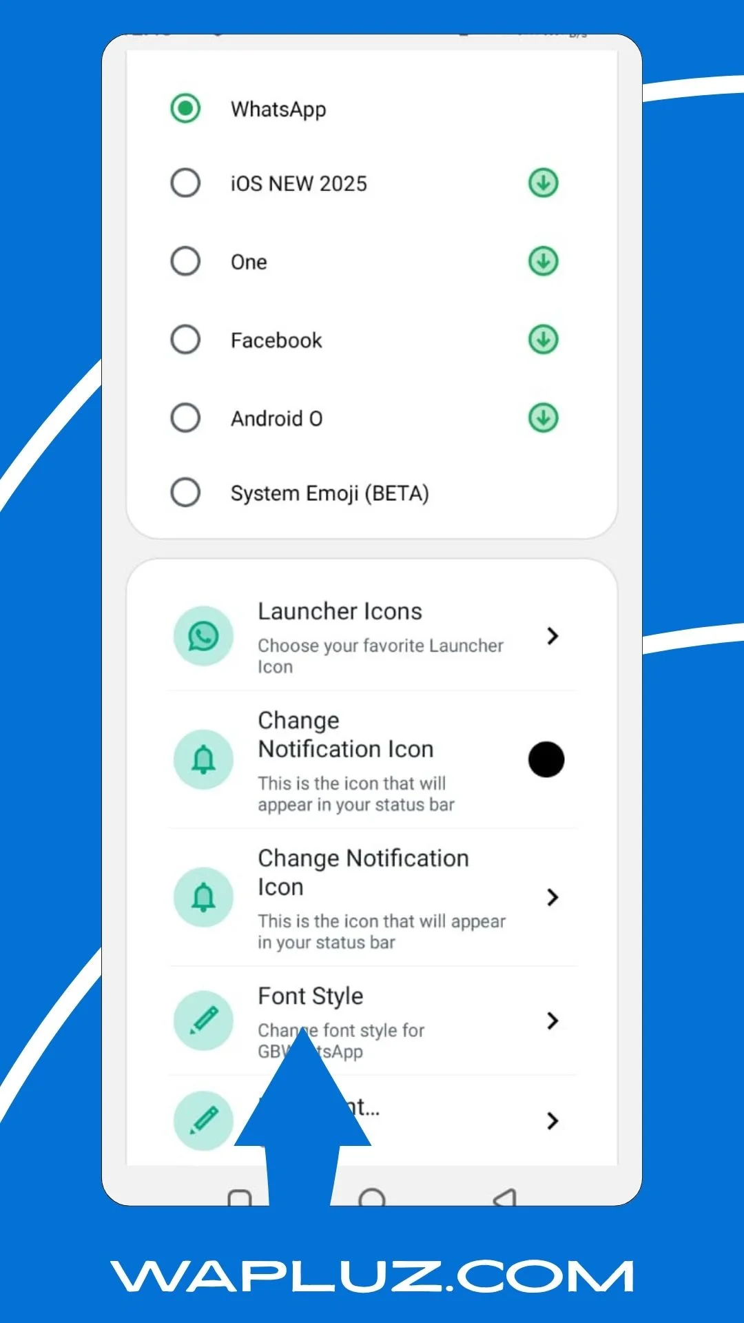 WhatsApp Plus Estilos y Tamaño de Fuente Captura de pantalla